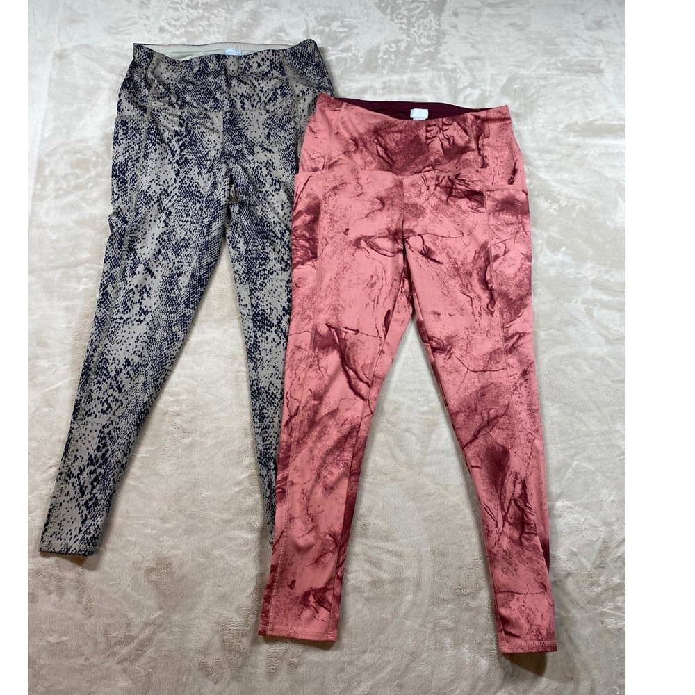 Lot of 2 Chicos Zenergy Leggings Pink Marble Black Snakeskin Pockets Sz 1 (8/10)
